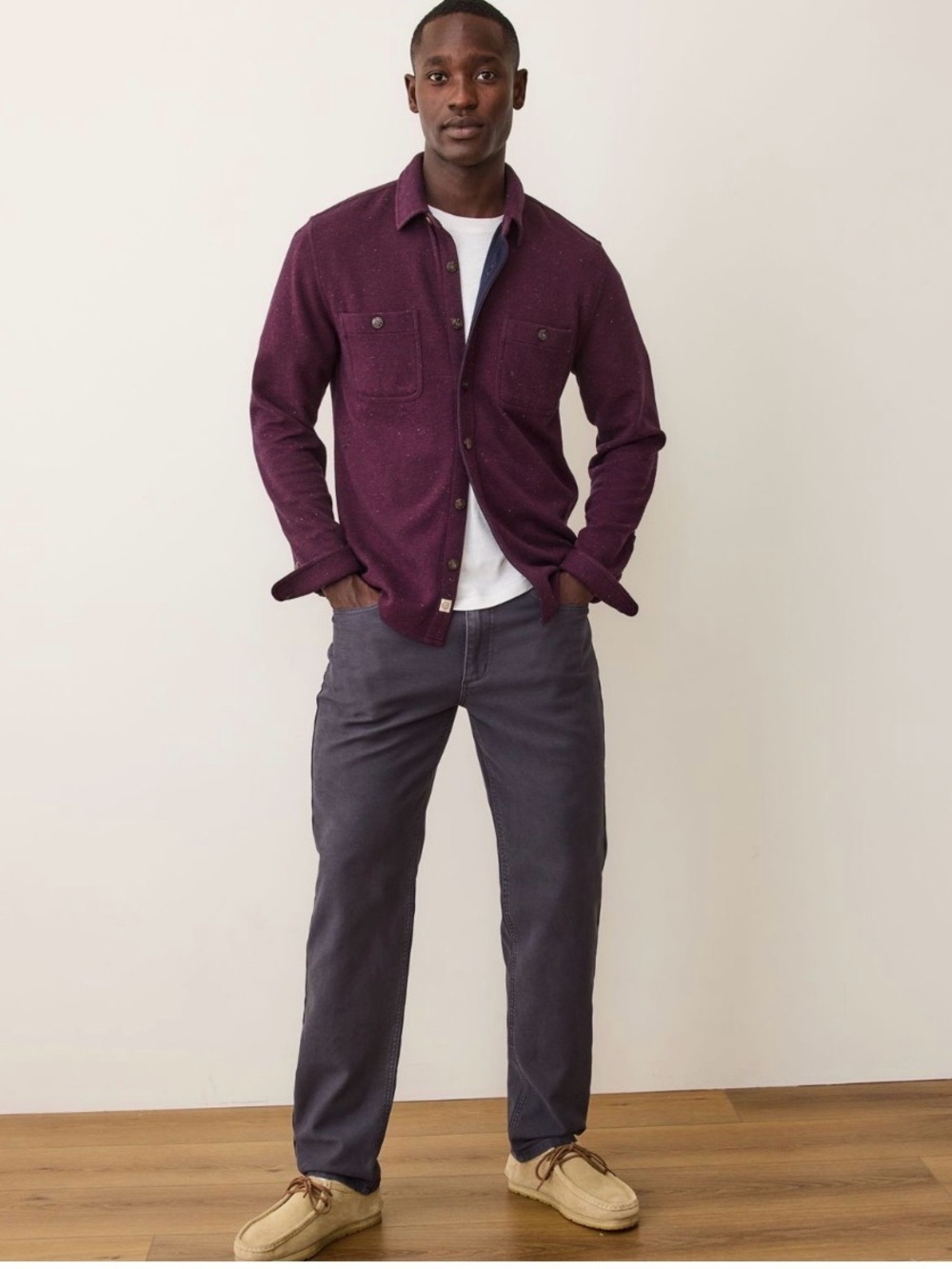 Marine Layer Pacifica Stretch Twill Shirt Burgundy Mens Size XXL New Button Down